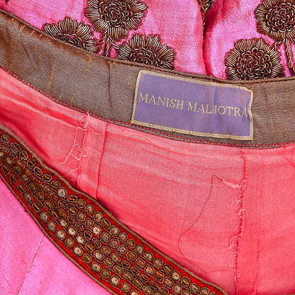 Indian Vintage Heavy Pink Raw Silk Hand Embroidered Lehenga/Skirt By Designer Sabyasachi Bridal Wear Dabka/ Zardozi