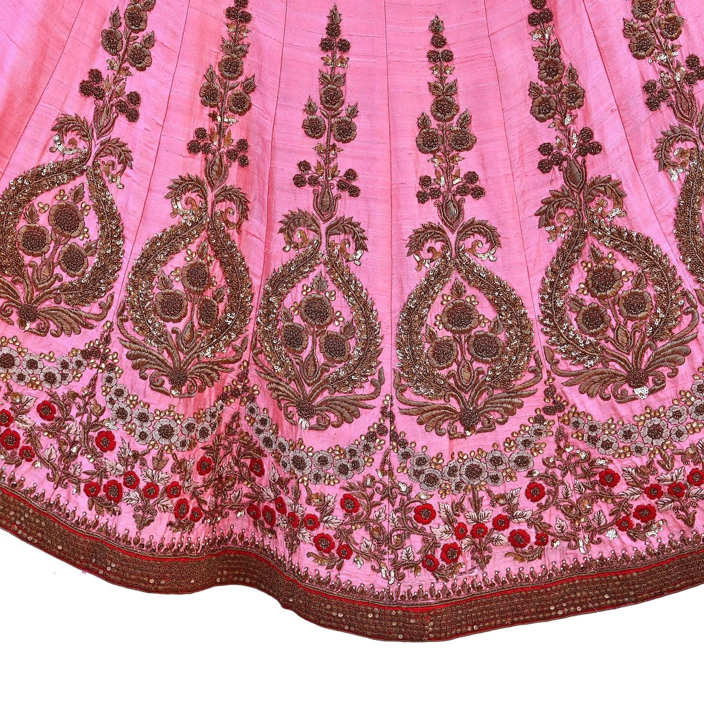 Indian Vintage Heavy Pink Raw Silk Hand Embroidered Lehenga/Skirt By Designer Sabyasachi Bridal Wear Dabka/ Zardozi