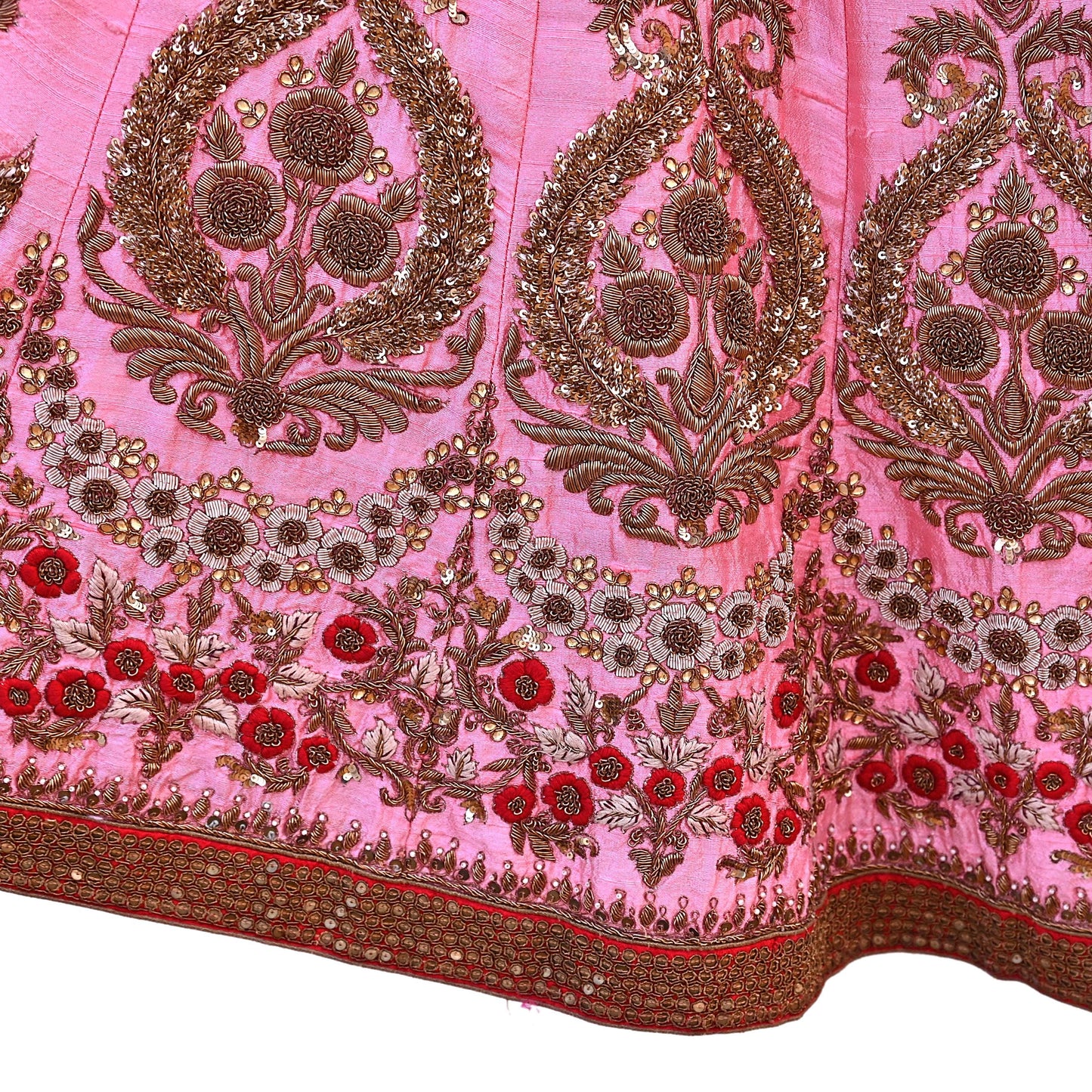 Indian Vintage Heavy Pink Raw Silk Hand Embroidered Lehenga/Skirt By Designer Sabyasachi Bridal Wear Dabka/ Zardozi