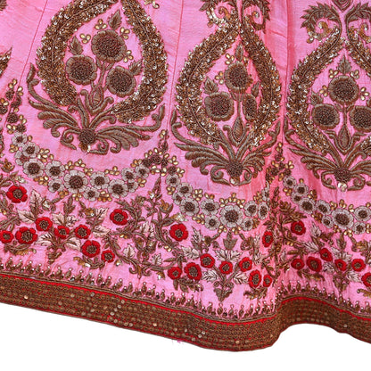 Indian Vintage Heavy Pink Raw Silk Hand Embroidered Lehenga/Skirt By Designer Sabyasachi Bridal Wear Dabka/ Zardozi
