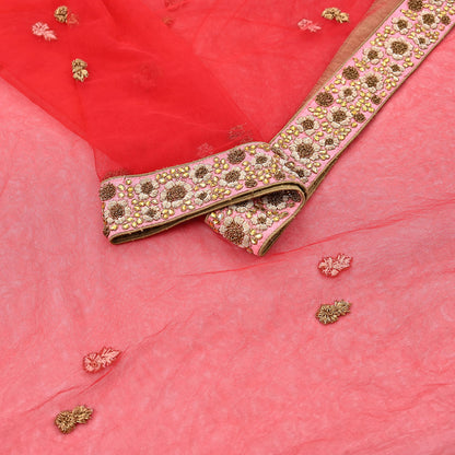 Indian Vintage Heavy Wedding Red Net/Mesh Hand Embroidered Dupatta Designer By Manish Malhotra Bridal Wear Zardozi Veil Hijab