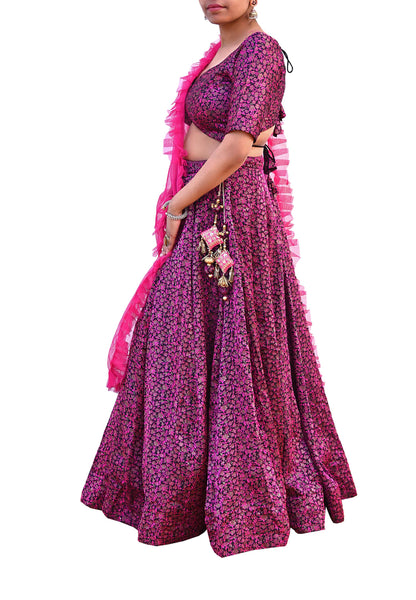 Black Pink Pure silk Heavy Handwoven Brocade Indian Bridal Outfit, 3pc Set Wedding Lehenga Choli Dupatta, Party Wear Reception Wear