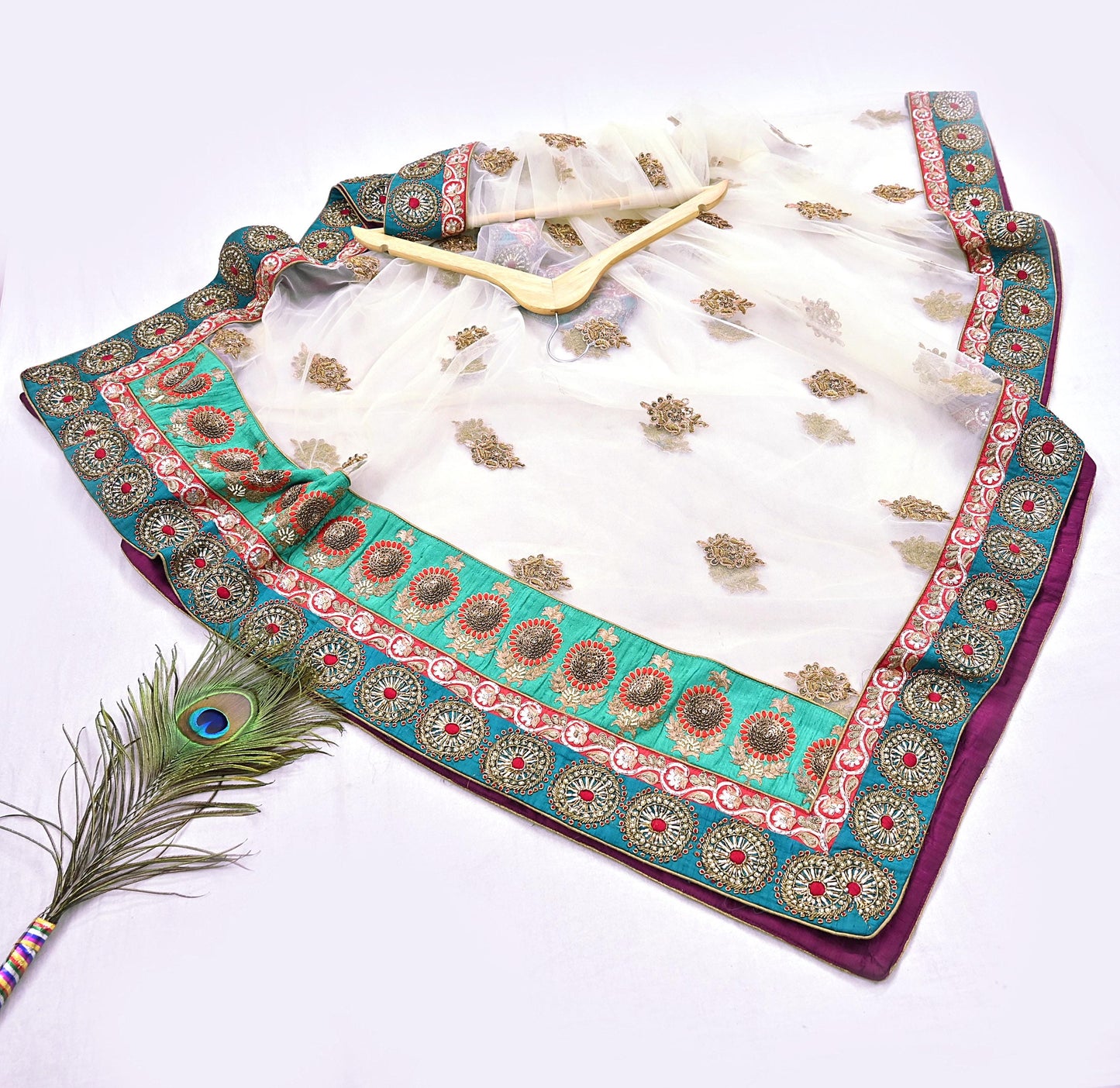 Indian Heavy Wedding Dupatta white Net Long Stole Hand Embroidered By Designer Sabyasachi Scarves Zardozi Bridal Veil