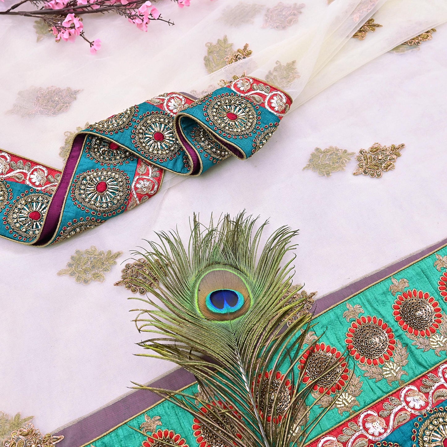Indian Heavy Wedding Dupatta white Net Long Stole Hand Embroidered By Designer Sabyasachi Scarves Zardozi Bridal Veil
