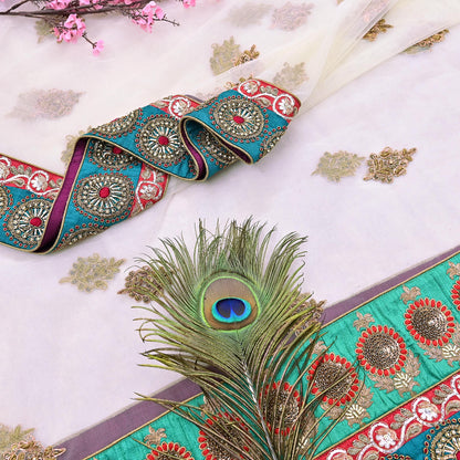 Indian Heavy Wedding Dupatta white Net Long Stole Hand Embroidered By Designer Sabyasachi Scarves Zardozi Bridal Veil