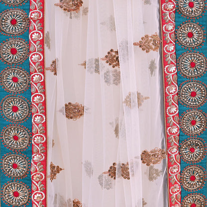 Indian Heavy Wedding Dupatta white Net Long Stole Hand Embroidered By Designer Sabyasachi Scarves Zardozi Bridal Veil