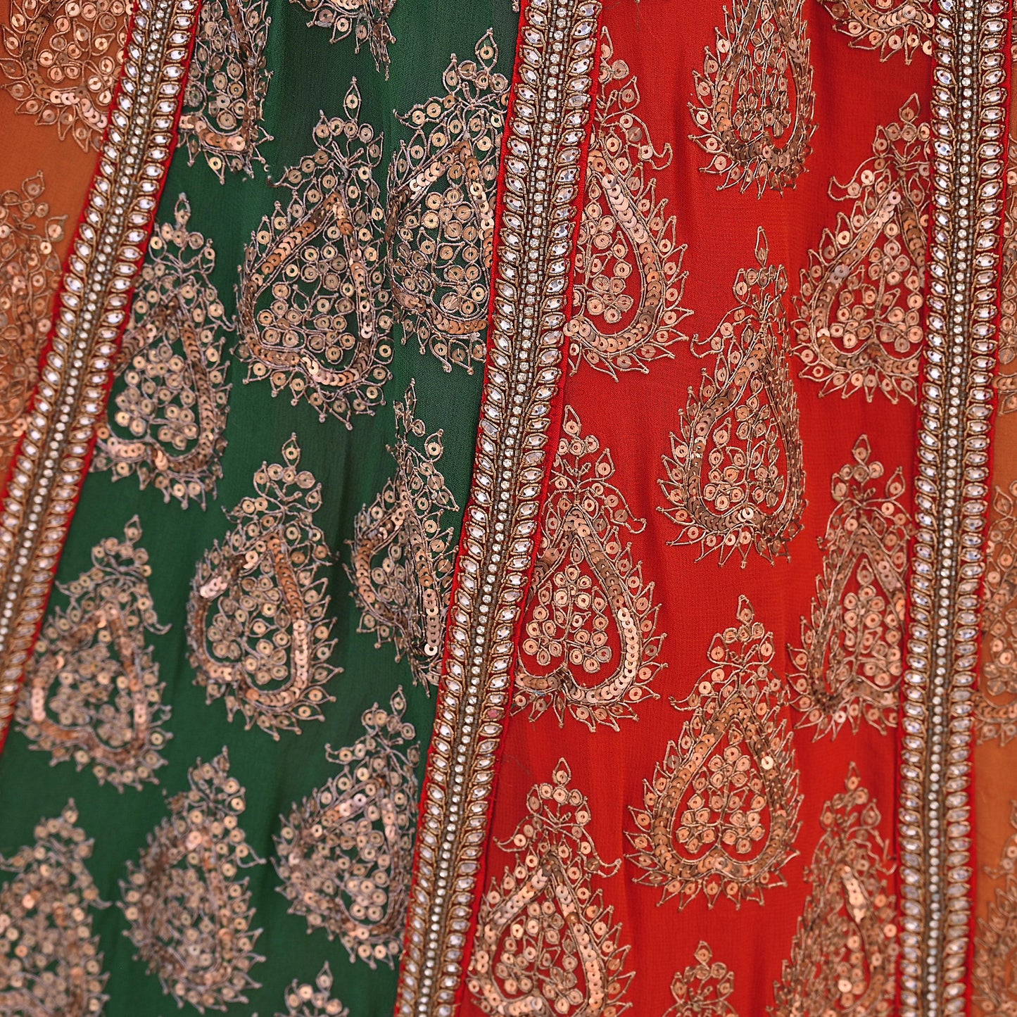 Indian Vintage Heavy Multi Pure georgette Silk Hand Embroidered Lehenga/Skirt By Designer Sabyasachi Bridal Wear Dabka/ Zardozi