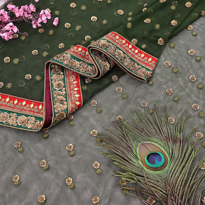 Indian Heavy Wedding Dupatta green Net Long Stole Hand Embroidered By Designer Sabyasachi Scarves Zardozi Bridal Veil