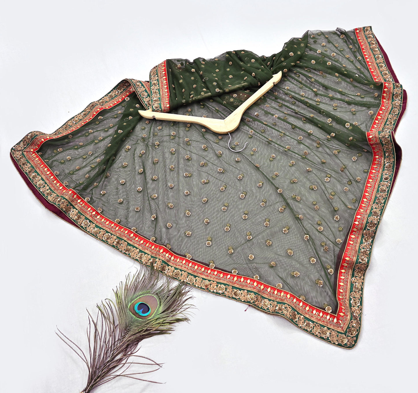 Indian Heavy Wedding Dupatta green Net Long Stole Hand Embroidered By Designer Sabyasachi Scarves Zardozi Bridal Veil
