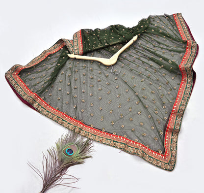Indian Heavy Wedding Dupatta green Net Long Stole Hand Embroidered By Designer Sabyasachi Scarves Zardozi Bridal Veil