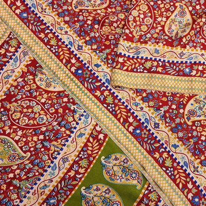 Vintage Red Saree Indian Woolen Woven Floral Fabric 6 Yard Soft Warm Craft Material for Winter Sewing & Dressmaking