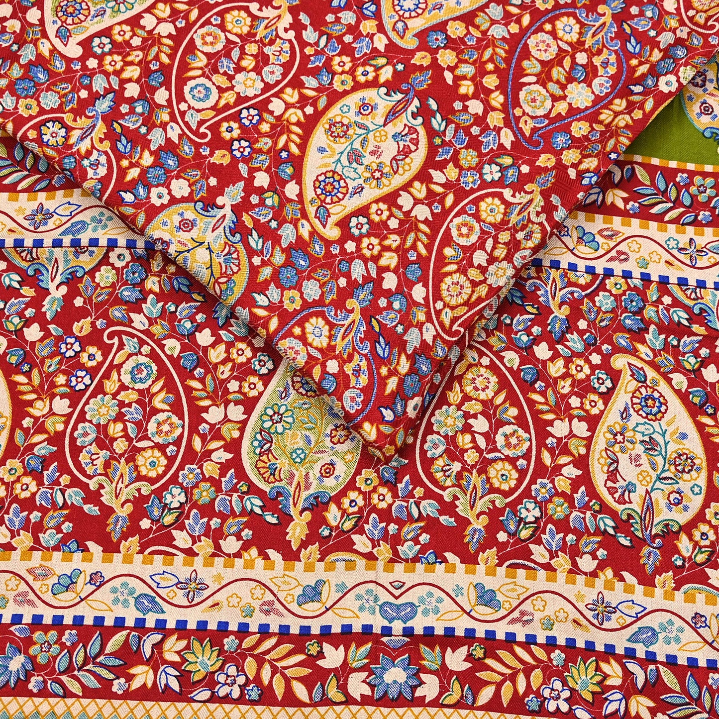 Vintage Red Saree Indian Woolen Woven Floral Fabric 6 Yard Soft Warm Craft Material for Winter Sewing & Dressmaking