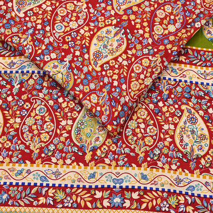 Vintage Red Saree Indian Woolen Woven Floral Fabric 6 Yard Soft Warm Craft Material for Winter Sewing & Dressmaking