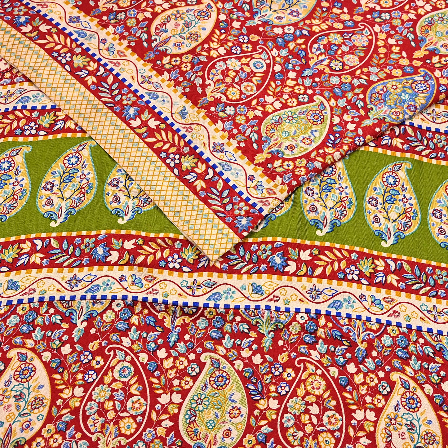 Vintage Red Saree Indian Woolen Woven Floral Fabric 6 Yard Soft Warm Craft Material for Winter Sewing & Dressmaking