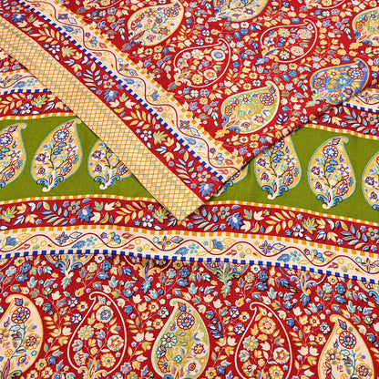 Vintage Red Saree Indian Woolen Woven Floral Fabric 6 Yard Soft Warm Craft Material for Winter Sewing & Dressmaking