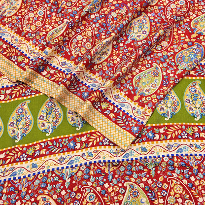 Vintage Red Saree Indian Woolen Woven Floral Fabric 6 Yard Soft Warm Craft Material for Winter Sewing & Dressmaking