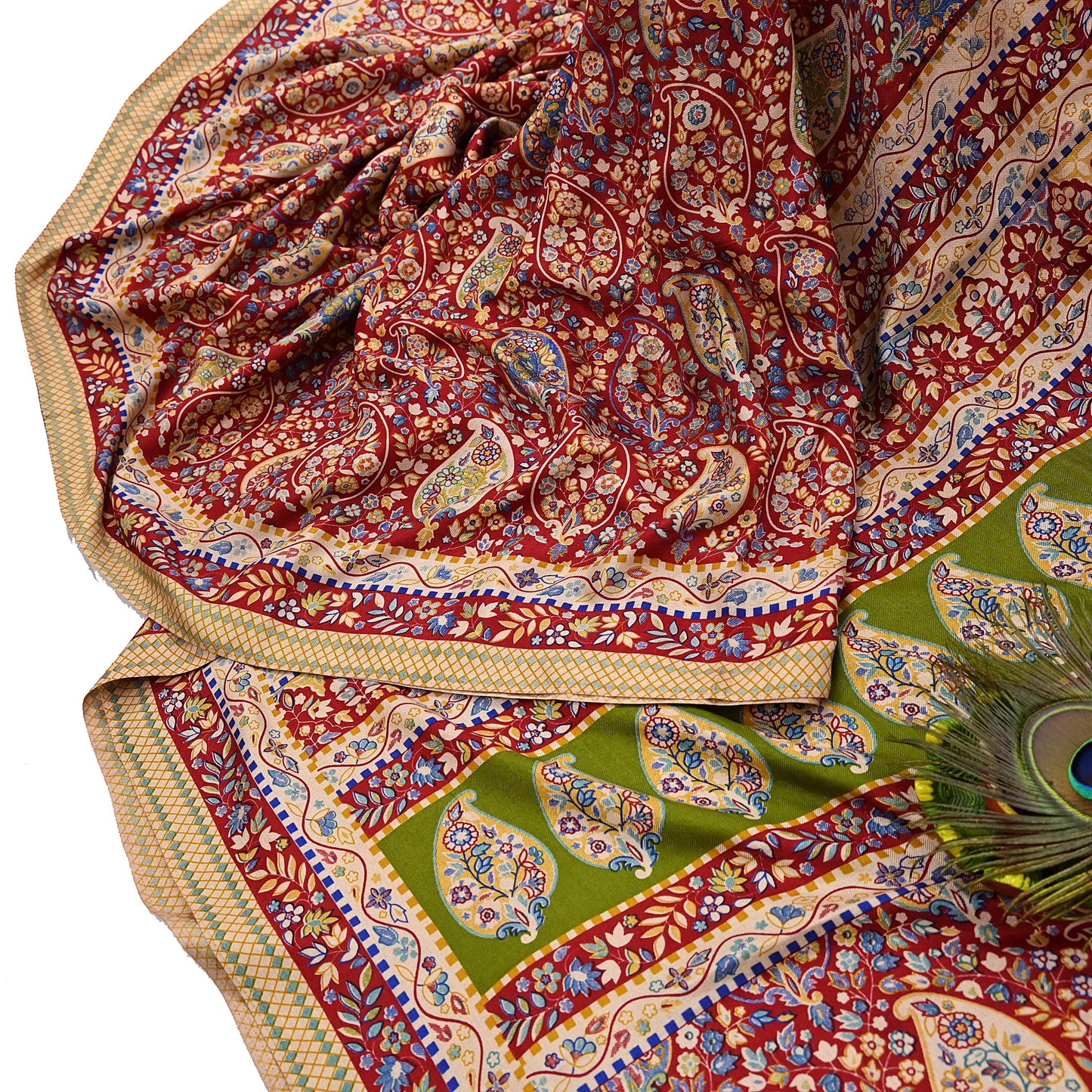 Vintage Red Saree Indian Woolen Woven Floral Fabric 6 Yard Soft Warm Craft Material for Winter Sewing & Dressmaking