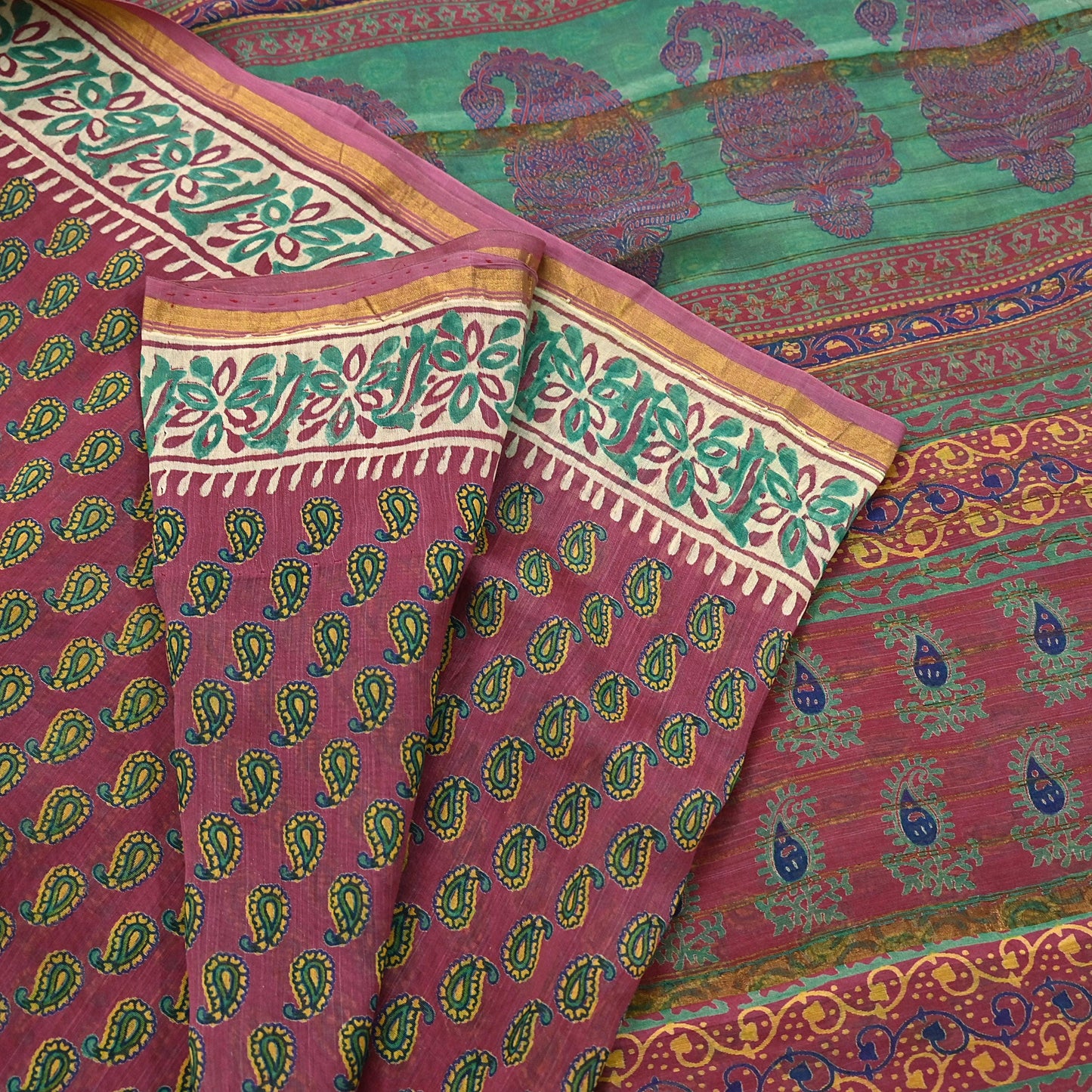 Indian Vintage Sari Pink chanderi Silk Bagru Printed Saree 5Yd Fabric Floral Soft Zari Border Ethnic Upcycle Crafting Dress making