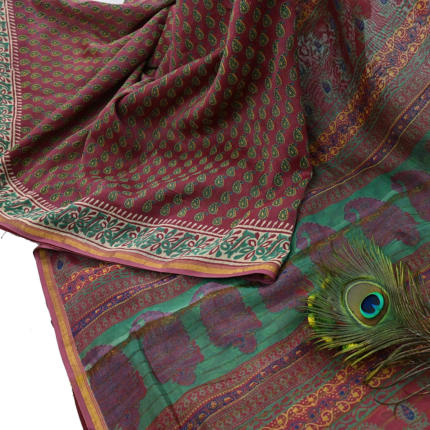 Indian Vintage Sari Pink chanderi Silk Bagru Printed Saree 5Yd Fabric Floral Soft Zari Border Ethnic Upcycle Crafting Dress making