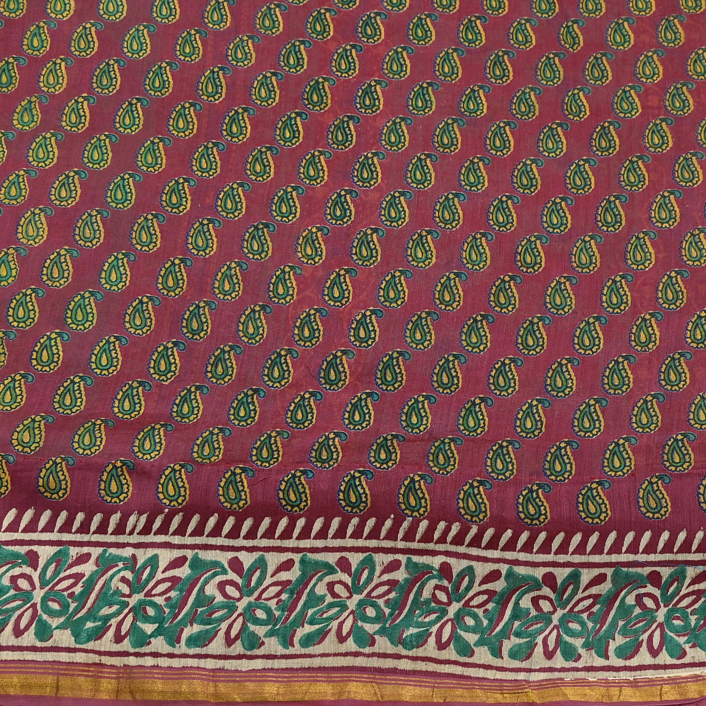 Indian Vintage Sari Pink chanderi Silk Bagru Printed Saree 5Yd Fabric Floral Soft Zari Border Ethnic Upcycle Crafting Dress making