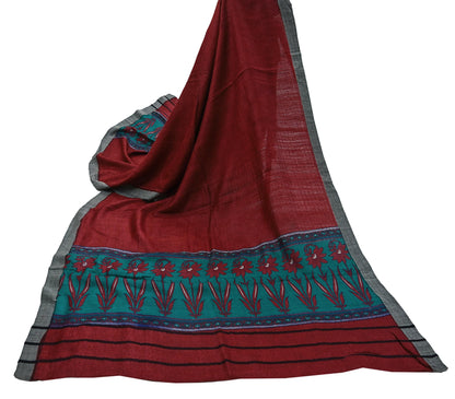 Indian Vintage Red & Green Long Stole Pure Woolen Scarf Printed Dupatta Infinity Scarves Sarong Wrap Veil Woman Hijab Shawl Craft Fabric