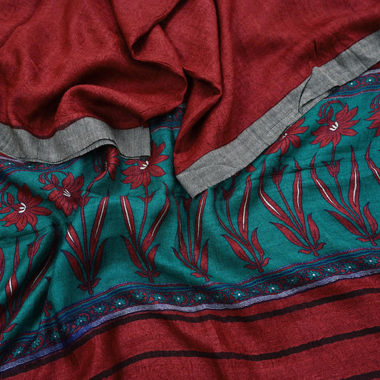 Indian Vintage Red & Green Long Stole Pure Woolen Scarf Printed Dupatta Infinity Scarves Sarong Wrap Veil Woman Hijab Shawl Craft Fabric