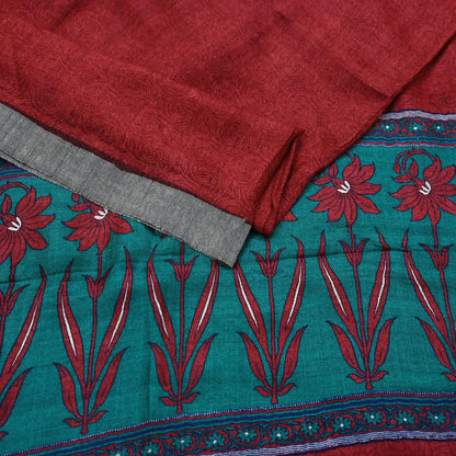 Indian Vintage Red & Green Long Stole Pure Woolen Scarf Printed Dupatta Infinity Scarves Sarong Wrap Veil Woman Hijab Shawl Craft Fabric