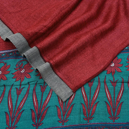 Indian Vintage Red & Green Long Stole Pure Woolen Scarf Printed Dupatta Infinity Scarves Sarong Wrap Veil Woman Hijab Shawl Craft Fabric