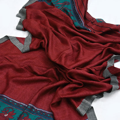 Indian Vintage Red & Green Long Stole Pure Woolen Scarf Printed Dupatta Infinity Scarves Sarong Wrap Veil Woman Hijab Shawl Craft Fabric