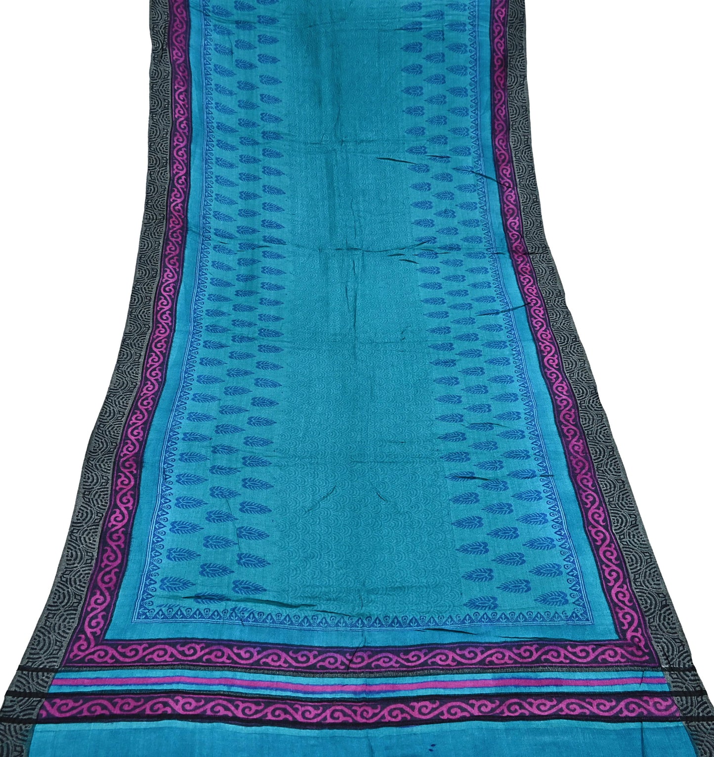 Indian Vintage blue Long Stole Pure Woolen Scarf Printed Dupatta Infinity Scarves Sarong Wrap Veil Woman Hijab Shawl Craft Fabric