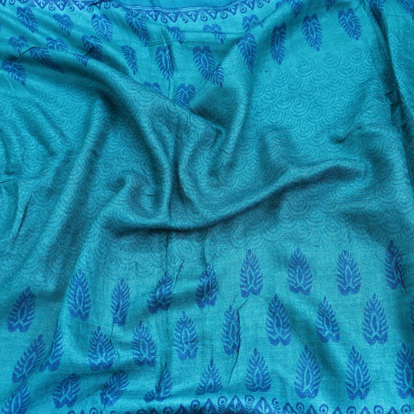 Indian Vintage blue Long Stole Pure Woolen Scarf Printed Dupatta Infinity Scarves Sarong Wrap Veil Woman Hijab Shawl Craft Fabric