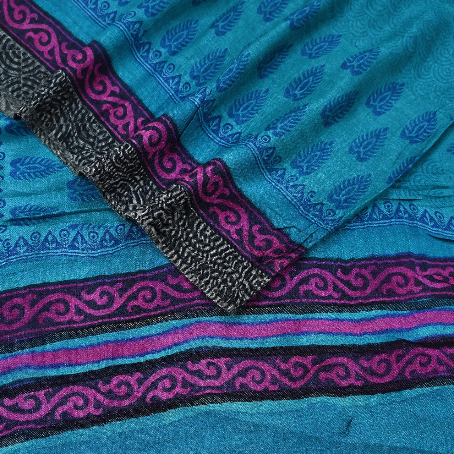 Indian Vintage blue Long Stole Pure Woolen Scarf Printed Dupatta Infinity Scarves Sarong Wrap Veil Woman Hijab Shawl Craft Fabric