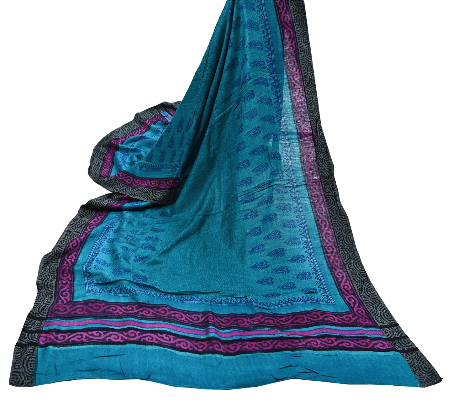 Indian Vintage blue Long Stole Pure Woolen Scarf Printed Dupatta Infinity Scarves Sarong Wrap Veil Woman Hijab Shawl Craft Fabric