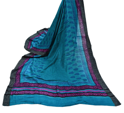 Indian Vintage blue Long Stole Pure Woolen Scarf Printed Dupatta Infinity Scarves Sarong Wrap Veil Woman Hijab Shawl Craft Fabric