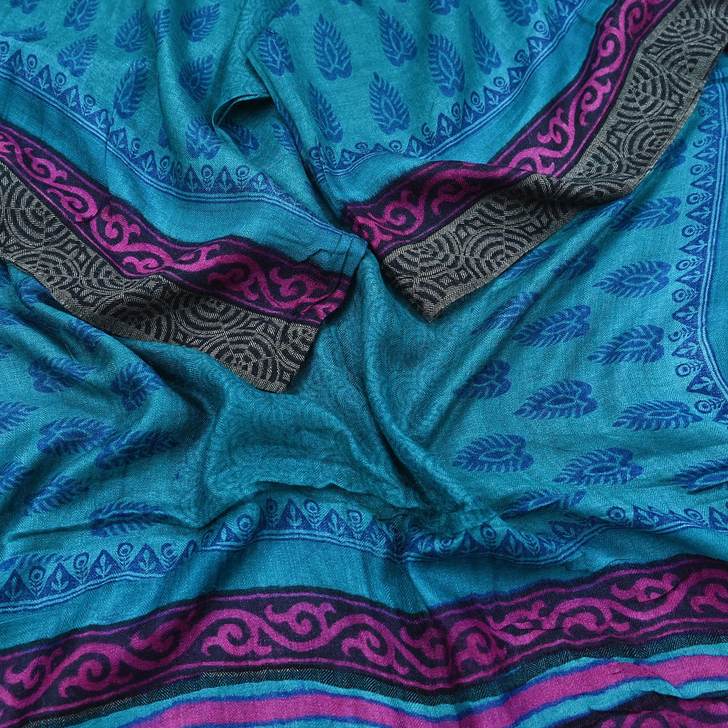 Indian Vintage blue Long Stole Pure Woolen Scarf Printed Dupatta Infinity Scarves Sarong Wrap Veil Woman Hijab Shawl Craft Fabric