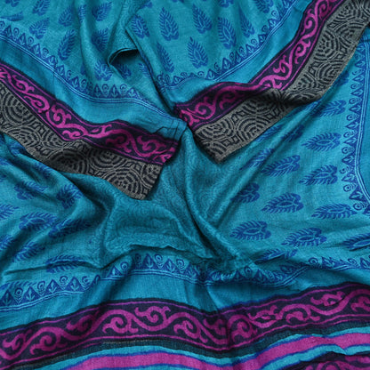 Indian Vintage blue Long Stole Pure Woolen Scarf Printed Dupatta Infinity Scarves Sarong Wrap Veil Woman Hijab Shawl Craft Fabric