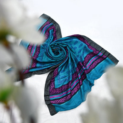 Indian Vintage blue Long Stole Pure Woolen Scarf Printed Dupatta Infinity Scarves Sarong Wrap Veil Woman Hijab Shawl Craft Fabric