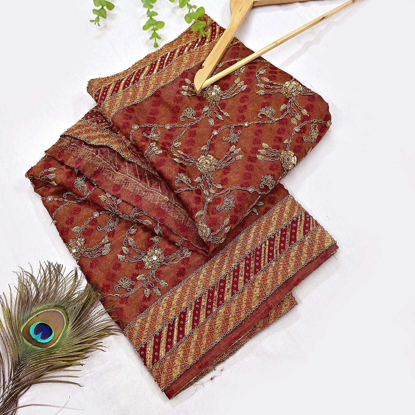 Indian Vintage Heavy Orange & Red Dupatta Pure Georgette Silk Long Stole Hand Embroidered Designer By Ritu Kumar Scarves Scarf Zari Zardozi