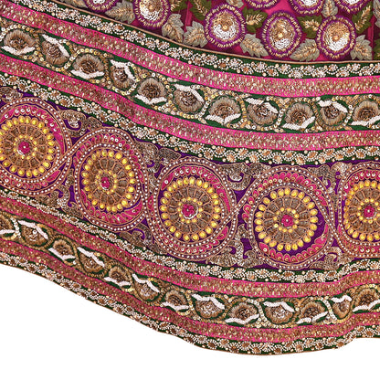 Indian Heavy Wedding pink Net/Mesh Hand Embroidered Lehenga/Skirt Designer By Manish Malhotra Bridal Wear Zardozi/ Dabka