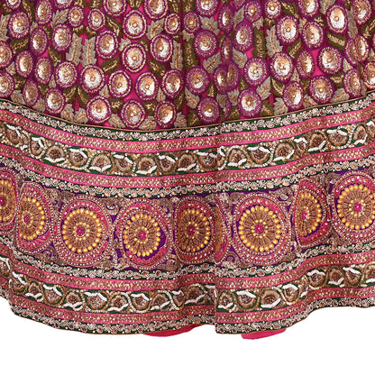 Indian Heavy Wedding pink Net/Mesh Hand Embroidered Lehenga/Skirt Designer By Manish Malhotra Bridal Wear Zardozi/ Dabka