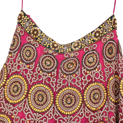 Indian Heavy Wedding pink Net/Mesh Hand Embroidered Lehenga/Skirt Designer By Manish Malhotra Bridal Wear Zardozi/ Dabka