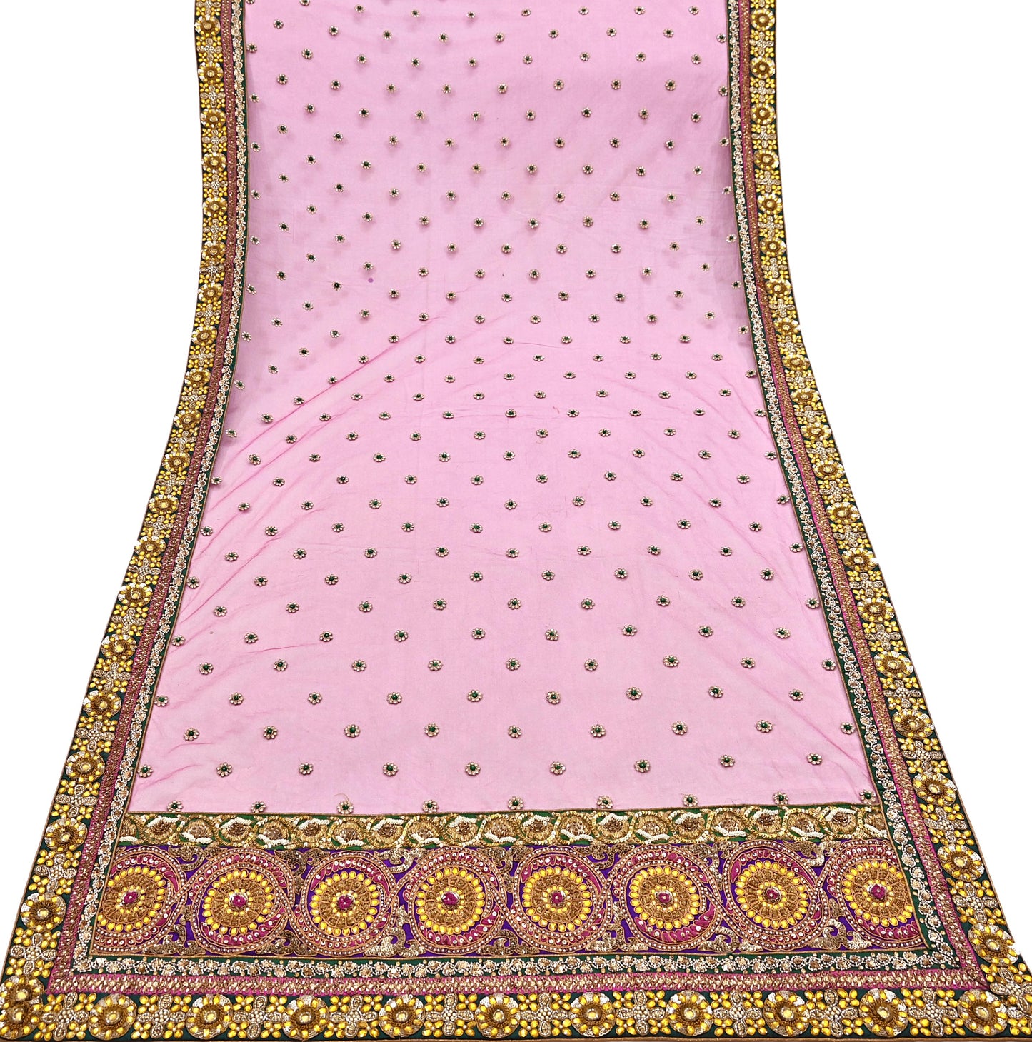 Indian Vintage Heavy Wedding pink Net/Mesh/ Velvet Hand Embroidered Dupatta Designer By Manish Malhotra Bridal Wear Zardozi Veil Hijab