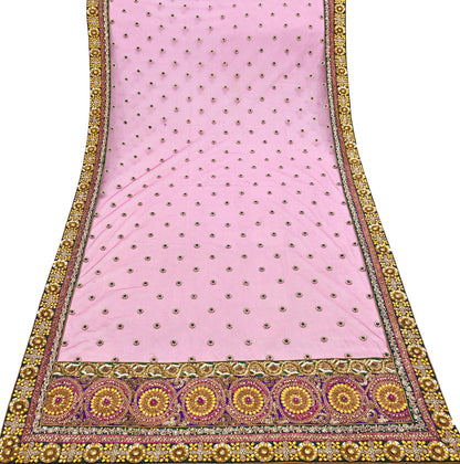Indian Vintage Heavy Wedding pink Net/Mesh/ Velvet Hand Embroidered Dupatta Designer By Manish Malhotra Bridal Wear Zardozi Veil Hijab