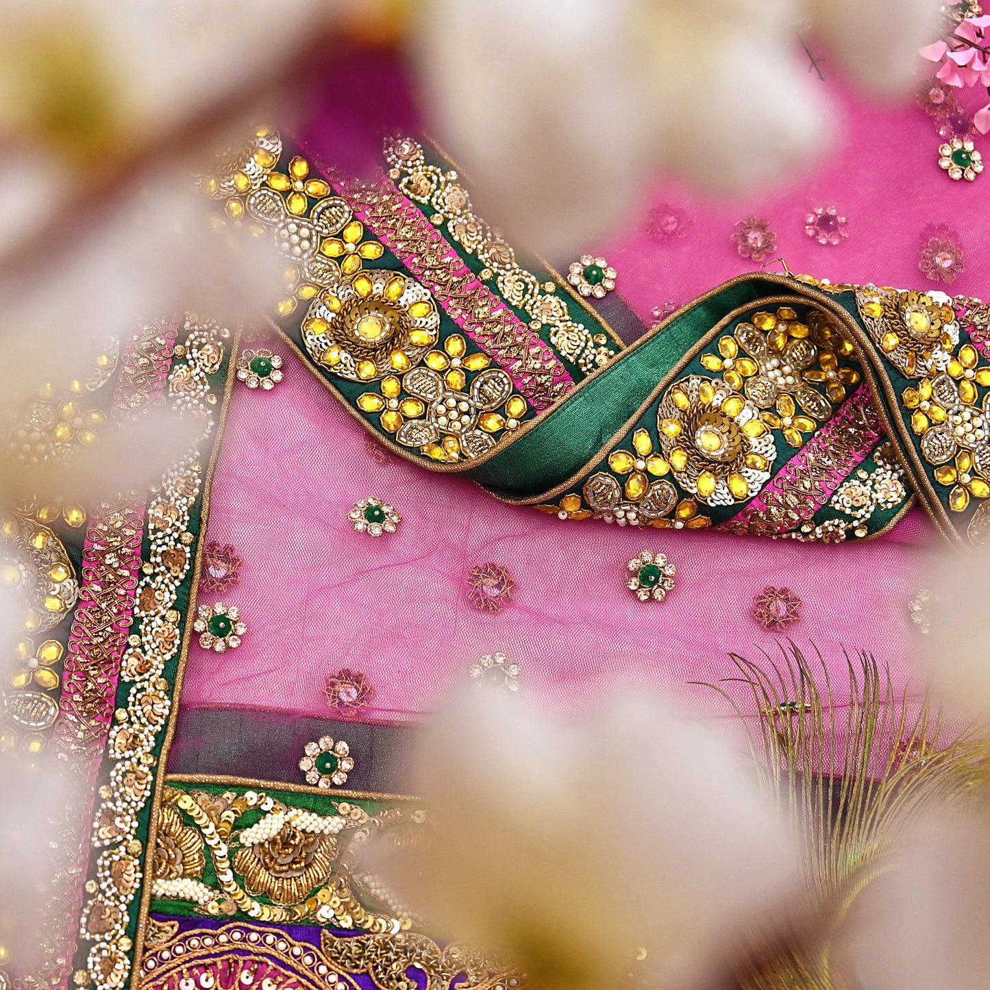 Indian Vintage Heavy Wedding pink Net/Mesh/ Velvet Hand Embroidered Dupatta Designer By Manish Malhotra Bridal Wear Zardozi Veil Hijab