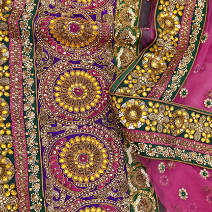 Indian Vintage Heavy Wedding pink Net/Mesh/ Velvet Hand Embroidered Dupatta Designer By Manish Malhotra Bridal Wear Zardozi Veil Hijab