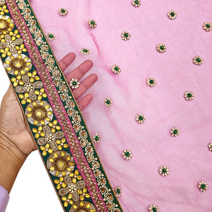 Indian Vintage Heavy Wedding pink Net/Mesh/ Velvet Hand Embroidered Dupatta Designer By Manish Malhotra Bridal Wear Zardozi Veil Hijab