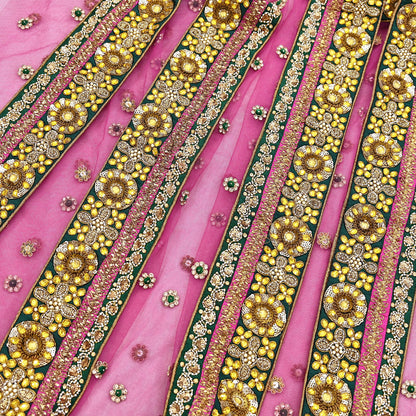 Indian Vintage Heavy Wedding pink Net/Mesh/ Velvet Hand Embroidered Dupatta Designer By Manish Malhotra Bridal Wear Zardozi Veil Hijab