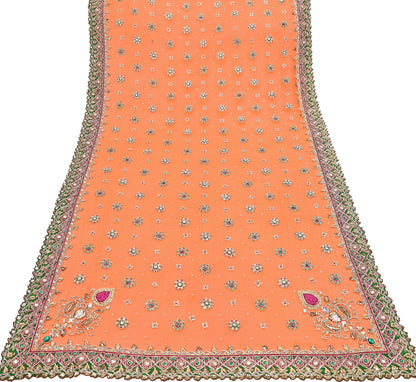 Indian Pre-owned Heavy orange Pure Georgette Silk Hand Embroidered Dupatta Designer By Manish Malhotra Bridal Wear Dabka Zardozi Veil Hijab