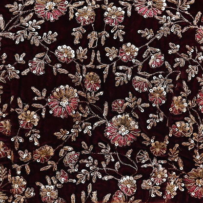 Indian Pre-owned Wine Velvet Hand Embroidered By Designer manish malhotra Padded Blouse/Top/Crop L Size Party wear Bollywood