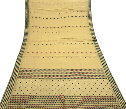 Indian Vintage Sari Beige Pure chanderi Silk Woven Sarees Fabric 5Yd Soft Zari Border Floral Dress making bollywood